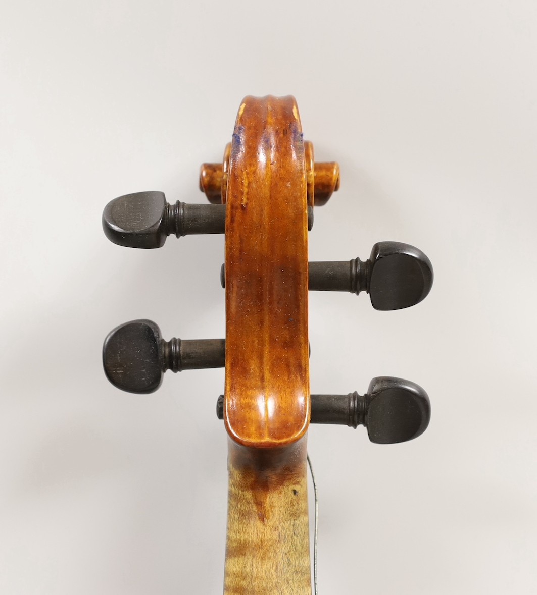 A violin, labelled Luigi Salsedo, with two bows, in case